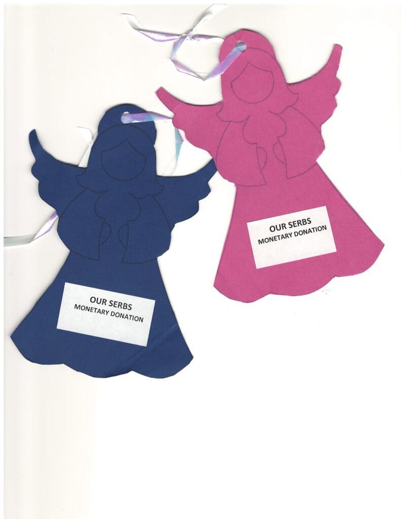 Pink and blue paper angel donation tags