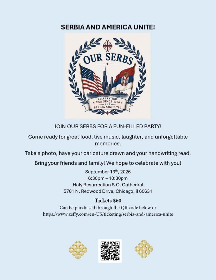 Serbia and America Unite party flyer with flags