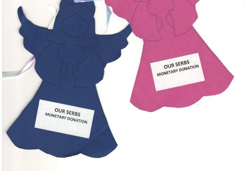 Pink and blue paper angel donation tags
